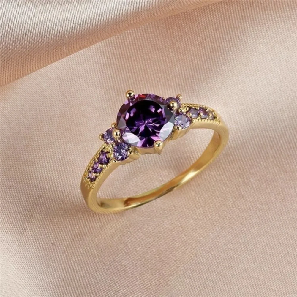 NEW Luxury Dainty Purple Crystal Stone Ring